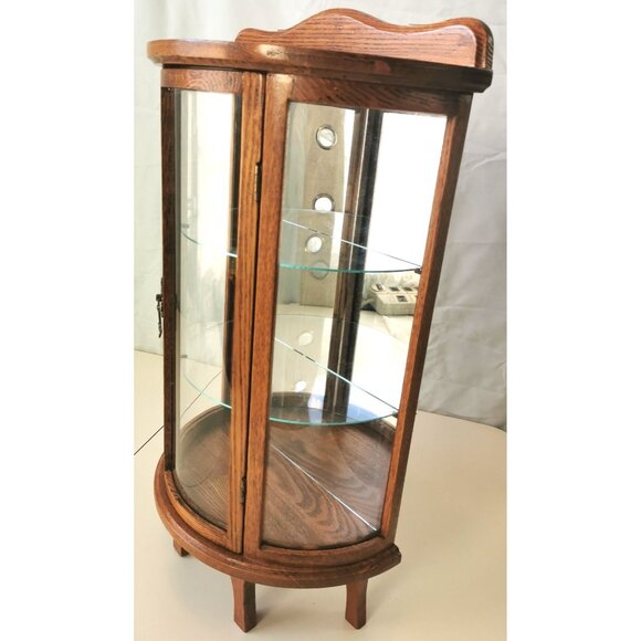 Vintage Wood Curio Cabinet Glass Door Half Round Includes 5 Vintage Figurines - Picture 3 of 9